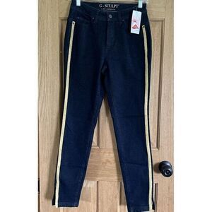 G by Giuliana Womens 101 Skinny Side Gold Stripe Stretch Dark Blue Jeans Denim 4